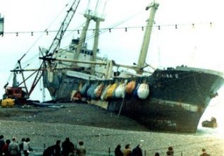 Athina B aground on Brighton beach | Photo by Tom O'Connor