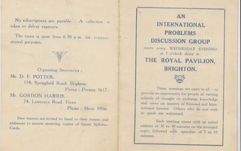 Programme of International Problems Discussion Group taking place at Royal Pavilion, Brighton