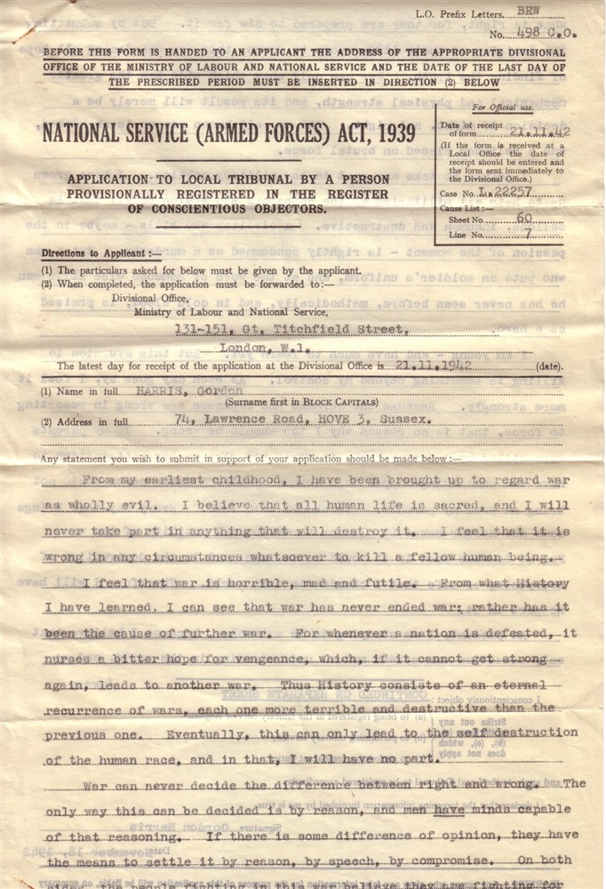 Official application by Gordon Harris to be registered as a