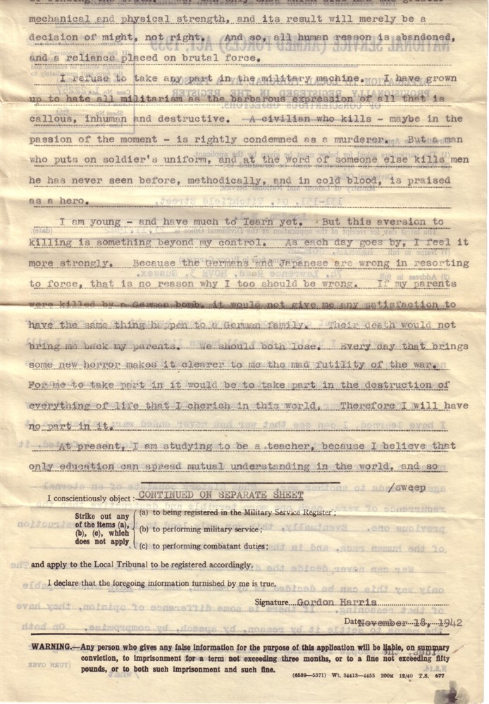 Official application by Gordon Harris to be registered as a