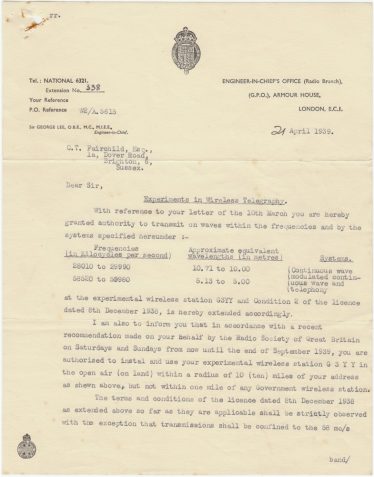 Letter giving authorisation to CTF to transmit  [as voluntary interceptor]