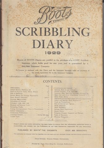 Cover of Hinda Harris diary written in 1929