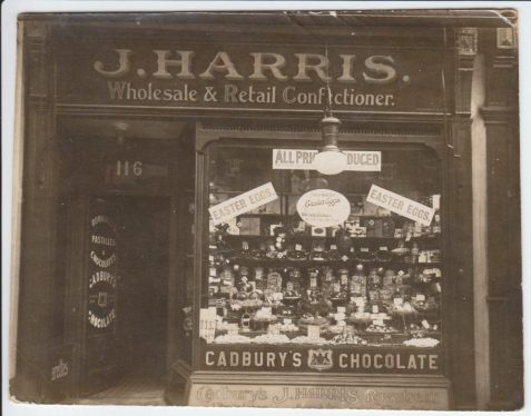 Photograph of the Harris' sweet shop at 116 High Street, Stoke Newington, London
