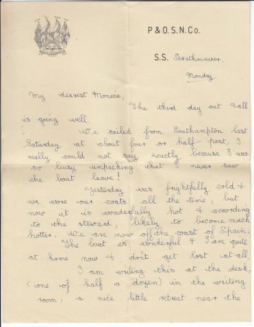 Letter written by Hinda Harris from Gibraltar on the cruise boat S.S. Strathnaver
