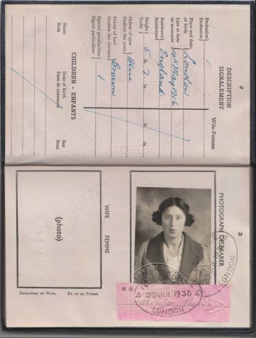 Page from Hinda Harris' passport, showing her photograph