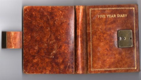 Photograph of the front and back cover of the diary of Margery May Barrett