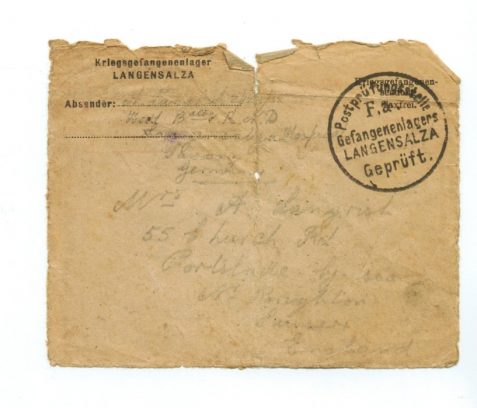 Letter from Alfred Langrish to his wife Florence from Langensalza POW camp, Germany