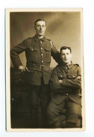 Photograph of Alfred Langrish (standing) in Royal Naval Division uniform