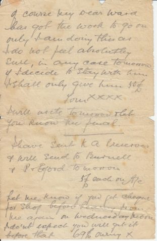 Letter from Thomas Fairchild to his wife, Annie Elizabeth Fairchild (nee Clarke), in Cardiff