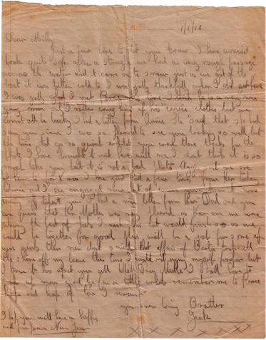 Letter sent to Emilia 'Millie' Mary Steel, later Lander (Victor Lander's mother) from her brother Lance Corporal Alfred John Steel ('Jack') from France