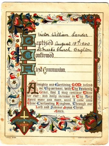 Baptism Certificate for Victor William Lander