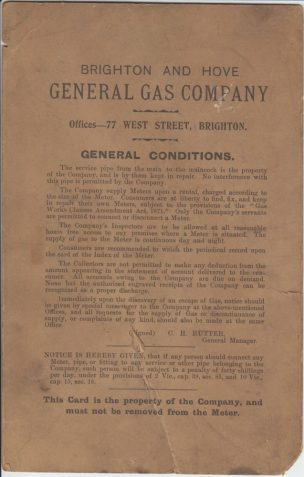 Meter reading card from Brighton and Hove Gas Company