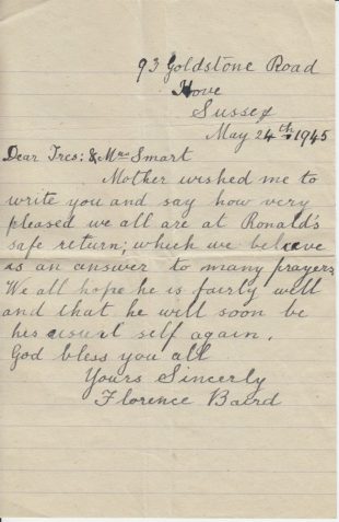 Letter from Florence Baird to Mr Frederick Harry Smart and Alice Smart