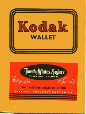 Kodak wallet from Timothy, White and Taylors of 201 Western Road, Brighton, which contained small photographs of Frederick Arthur Langridge and Kathleen Mary Langridge (née Stoner)
