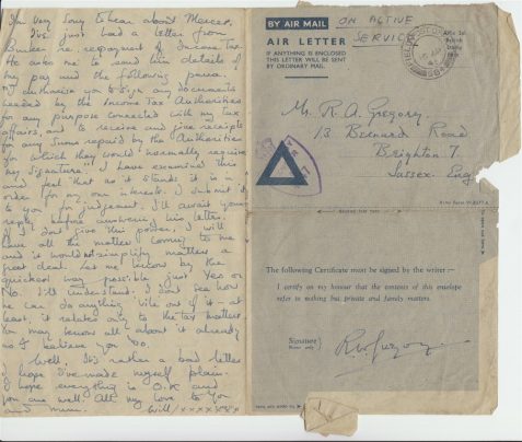 Letter from Trooper Robert William Pattine Gregory (1922-), sent from Gubbio, Italy