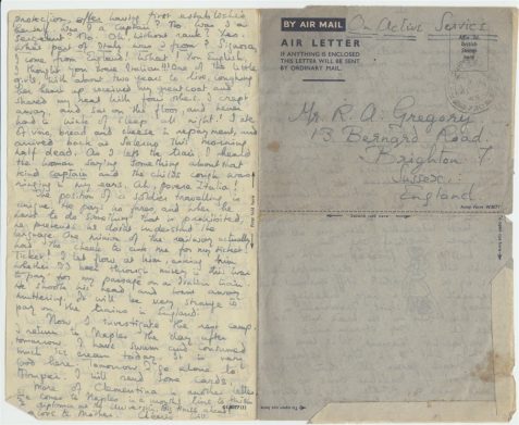 Letter from Robert William Pattine Gregory (1922-), sent from Naples, Italy