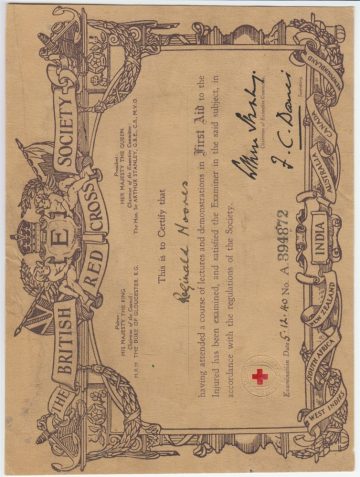 British Red Cross Society first aid certificate