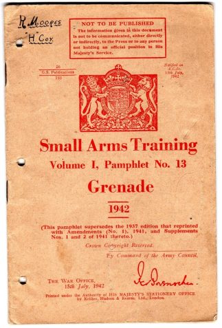 Small Arms Training pamphlet - Grenade