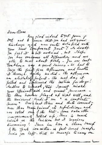 Letter from Colonel George H Coats CB to Sergeant Victor Lawrence Ross
