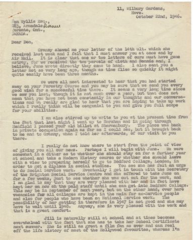 Letter from Arthur Jolly to Don Wyllie In Toronto