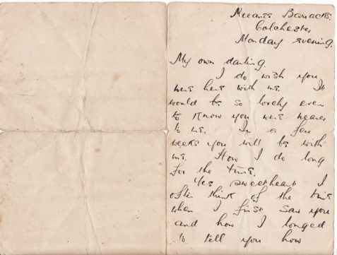 Letter from Jack Leech to Amelia Rose Rowe whilst he was stationed in Colchester