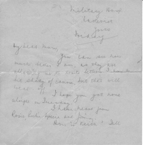 Last letter from SH to his mother sent one or two days before he died