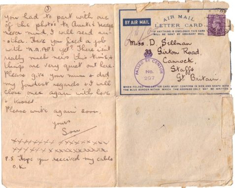 Letter from Lance-Corporal Ray Harris to Doreen Sellman