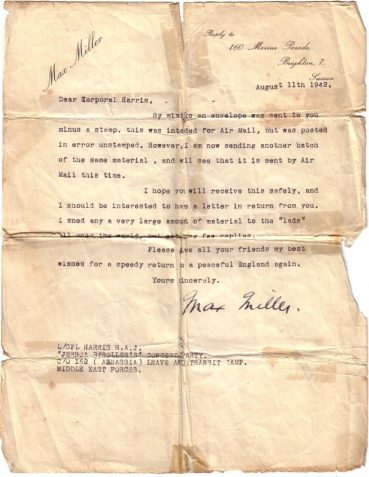 Letter from Max Miller to Ray Harris