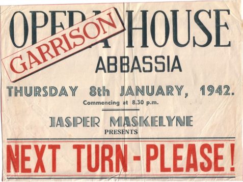 Poster advertising a show for troops at the Abbassia Opera House, Cairo