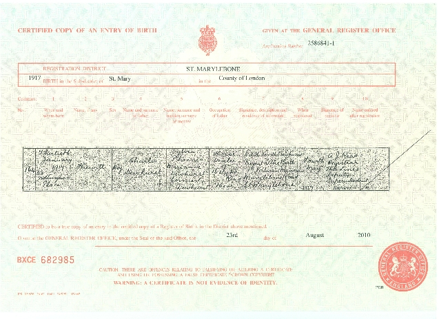 Hewitt Dewhurst Birth Certificate