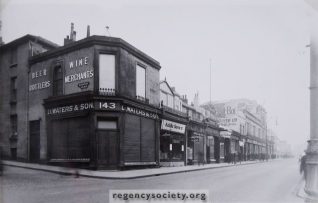 This block comprised Nos. 143 to 156, Western Road. It consisted of several small shops, and one large store, the Bon Marché premises. At this time, this was occupied temporarily by Boots, whose own building in the next block was undergoing reconstruction. | James Gray: The Regency Society