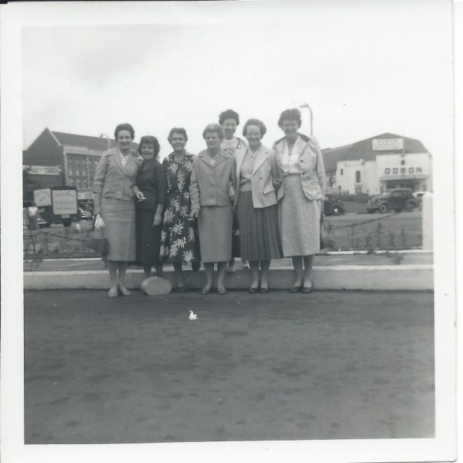 Metal Box outing (date and place unknown) - 4th l-r Nell Godfrey, 5th Ethel Luff (at rear), 6th my mother Kitty (Kit) Phillips. All others unknown.