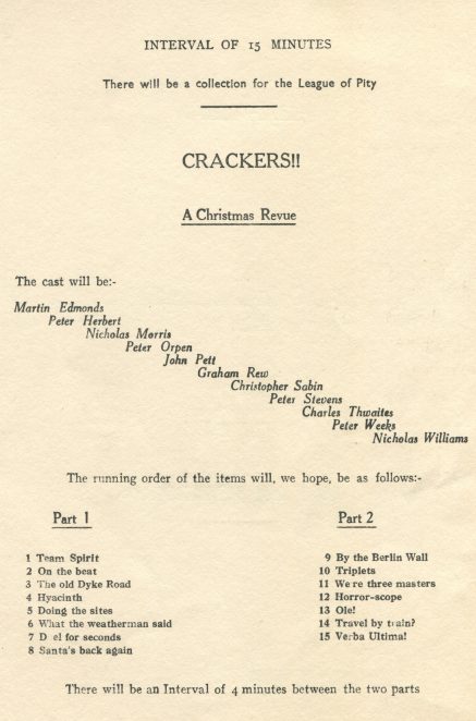 The 'Crackers cast list, December 1963