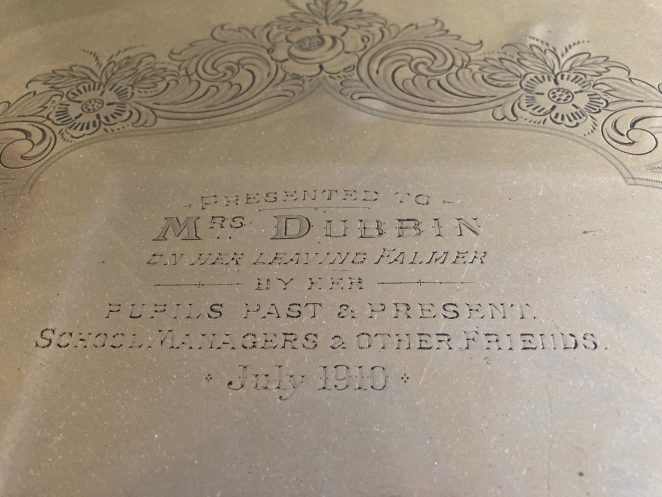 Silver Plate given to Rhoda on retirement 1910 | Permission of Dubbin family