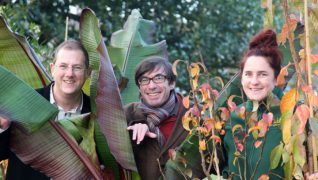 Left to right, Cllr Pete West, Brighton & Hove City Council's Cabinet Member for Environment and Sustainability, Max Glaskin, chairman of the Friends of Blakers Park and Sarah Carlisle, team leader at Stanmer Nursery - plus plants from the nursery - celebrating the new Cityparks web pages going live. | Image reproduced with permission of Brighton and Hove City Council