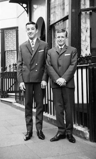 A couple of Brighton mods in their 'bum freezer' suits | From the private collection of Trevor Chepstow