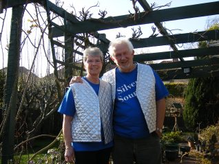 David and Olive Smart wearing the silver waistcoats that Olive made for the Silver Sounds Samba Band | Photo by Sally Ann Clarke