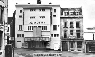 The  Academy Cinema, West Street, which was remodelled in 1939,  photographed on 22 October 1972. | Image reproduced with kind permission of The Regency Society and The James Gray Collection