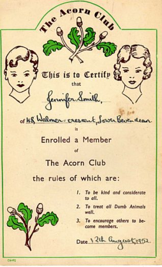 Acorn Club membership | From the private collection of Jennifer Tonks nee Smith