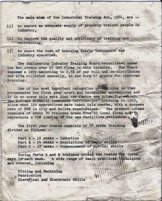 Introductory leaflet 1967 - Training objectives | Private collection of John Knight