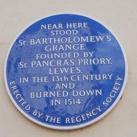 Plaque to commemorate St Bartholomew's Grange | Photo by Tony Mould