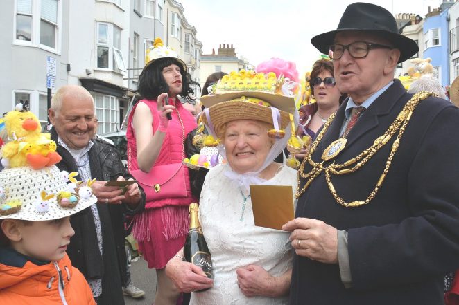The Mayor, Councillor Brian Fitch and the winner of the Easter Bonnet competition | ©Tony Mould: images copyright protected
