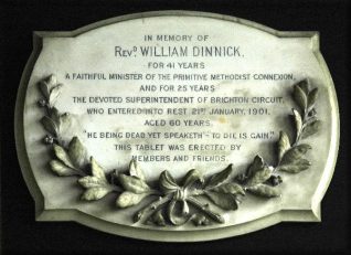 Rev. William Dinnick remembered in a plaque in the London Road Methodist Church, Brighton | Mark Collins