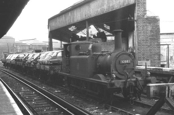 Isetta Bubble Cars leave Brighton Works. The picture, from around the late 1950s, shows a short train of goods wagons containing brand new 