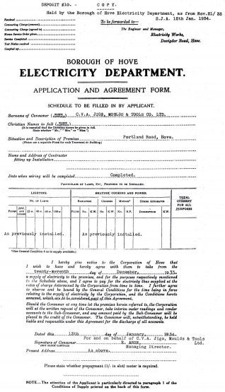 The Contract between Borough of Hove Electricity Department and CVA | From the private collection of Peter Groves