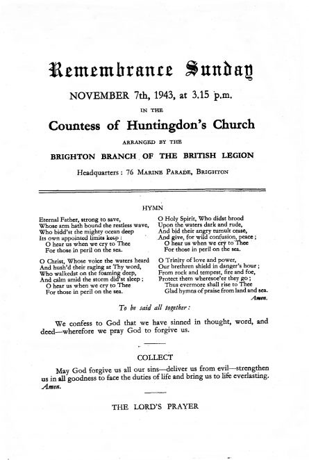 Remembrance Sunday 1943: order of service | From the private collection of Alan Spicer
