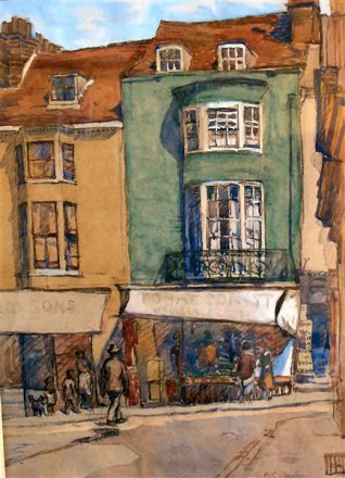 11 and 12, St. James's Street viewed from Charles Street | Original painting by Grace Marion Collcutt. Reproduced with kind permission of Roy Pateman