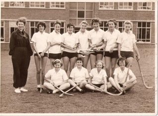 Cottesmore St. Mary's Hockey Team, c.1957, Jillian back row right hand end. | From the private collection of Jillian Foley