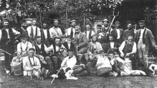 William Cowley (centre with gun) of Grange Farm with his workers c1895 | From the private collection of Jennifer Drury