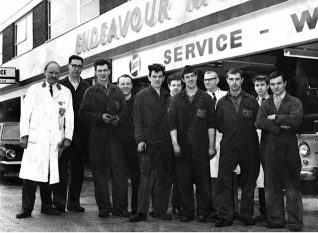 Staff at the Endeavour Motor Company 1964 : click on the image to open a large version in a new window | From the private collection of Christopher Wrapson